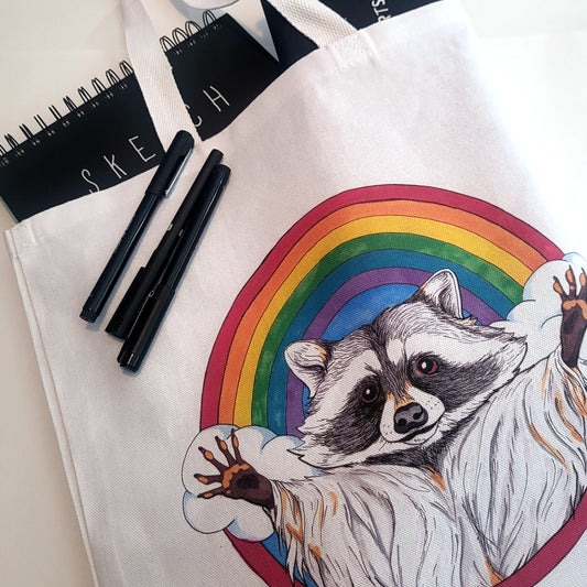 Rainbow Raccoon Tote Bag