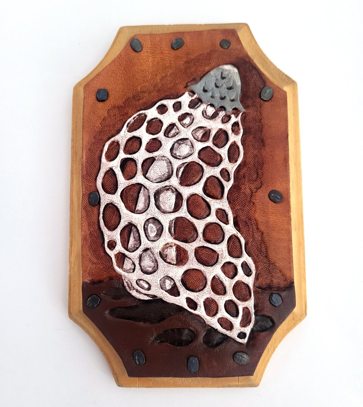 Bridal Veil Stinkhorn Original Leather Mushroom Art