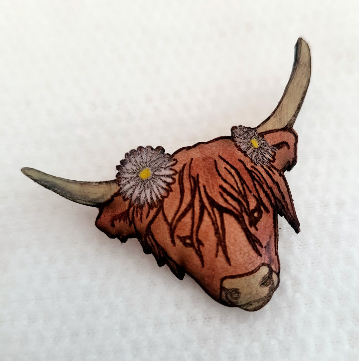 Highland Cow Leather Nature Art Animal Pin