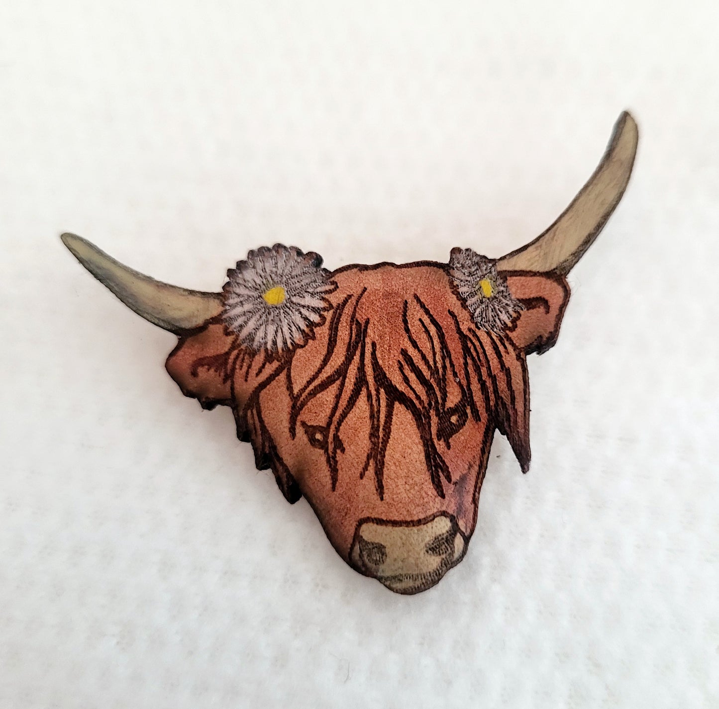 Highland Cow Leather Nature Art Animal Pin