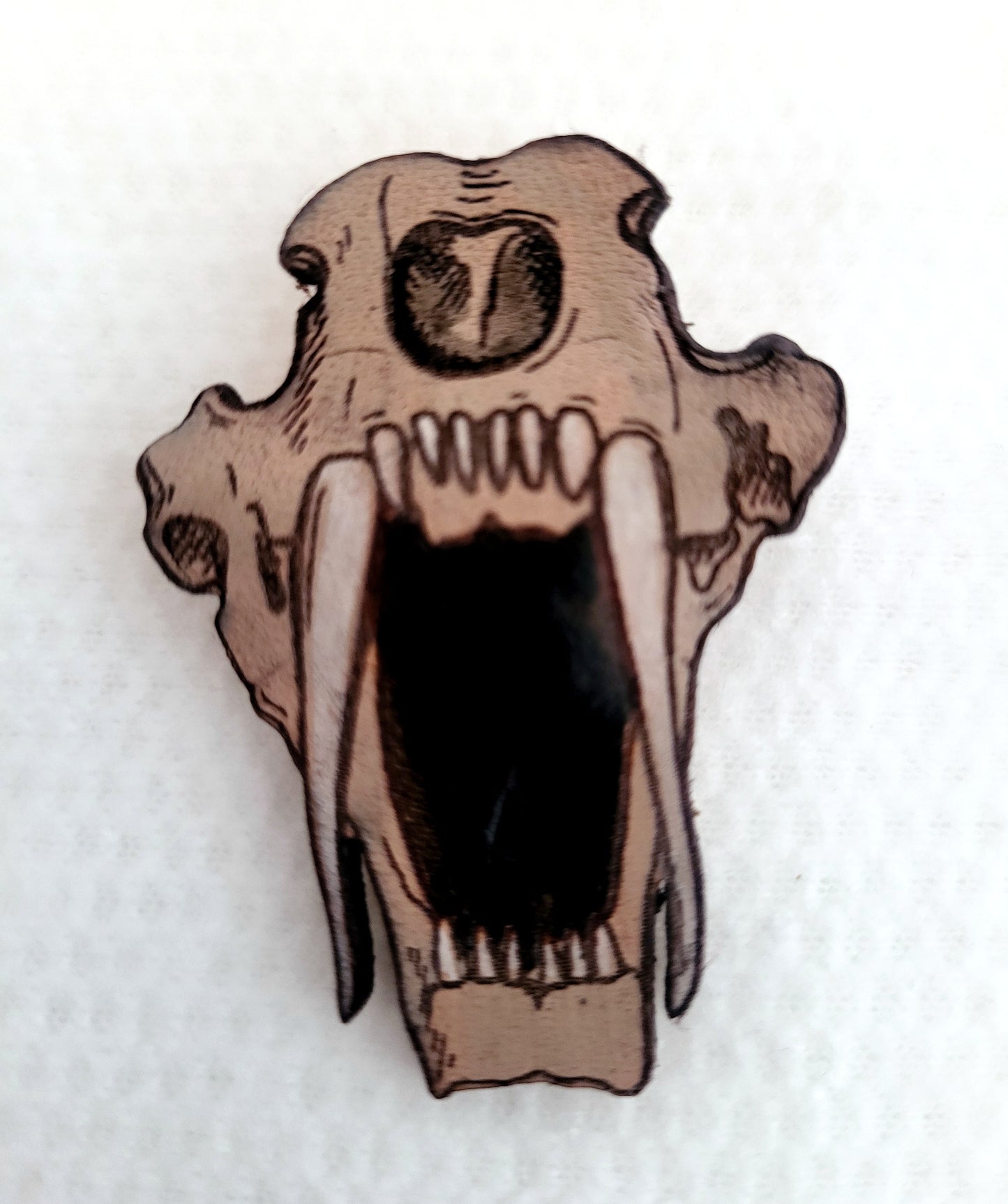 Sabertoothed Cat Skull Leather Nature Art Animal Paleontology Pin