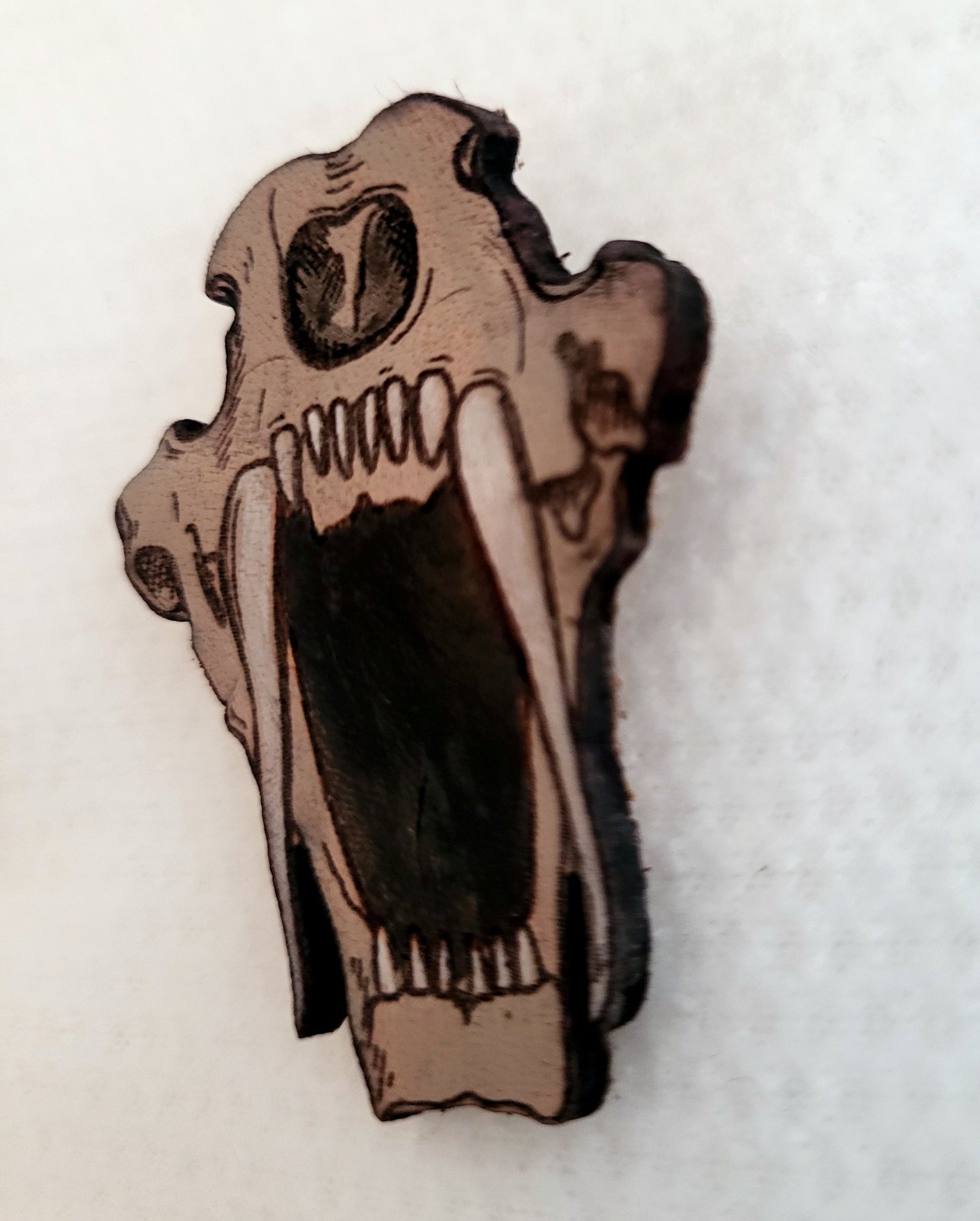 Sabertoothed Cat Skull Leather Nature Art Animal Paleontology Pin