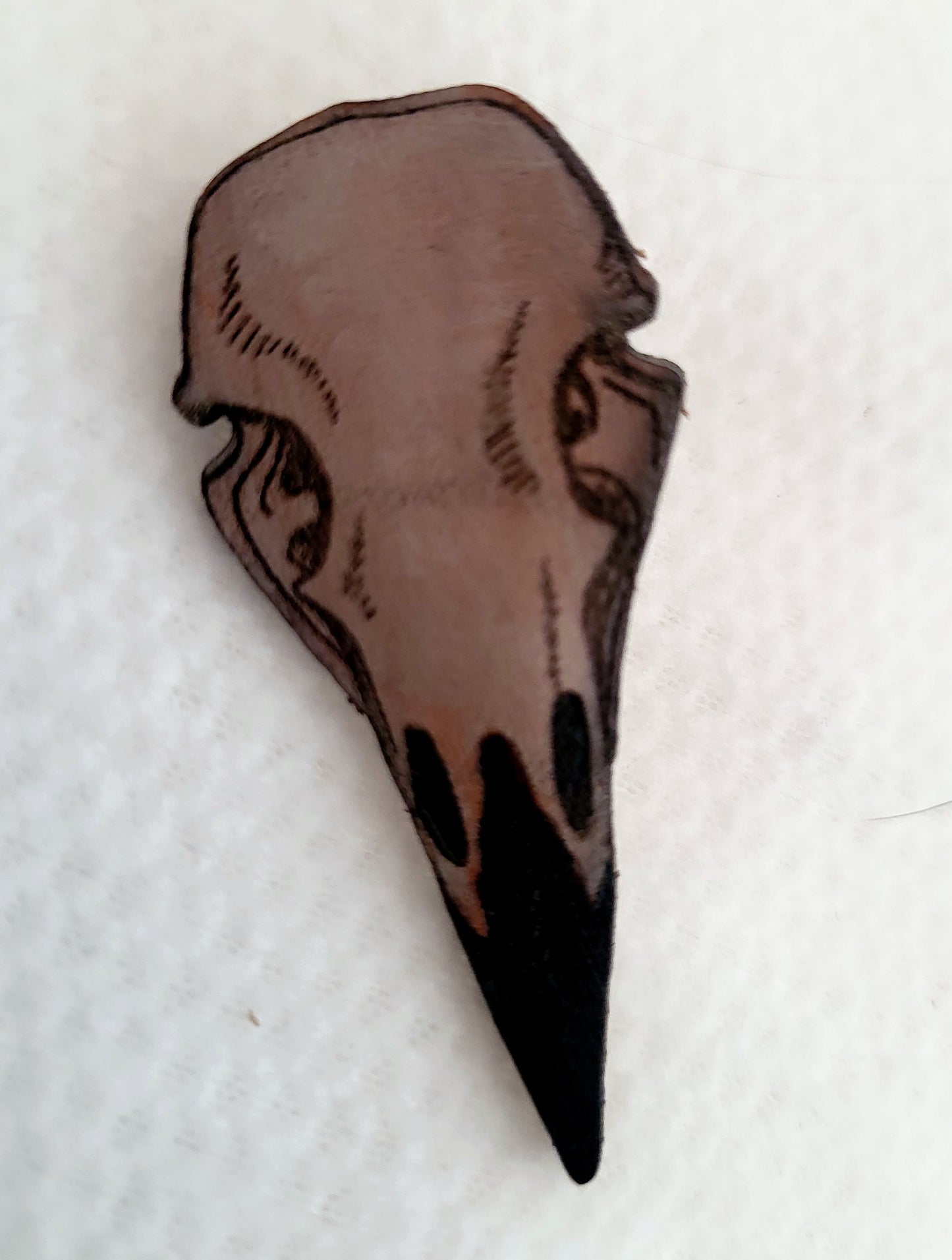 Raven Skull Leather Nature Art Animal Bird Pin