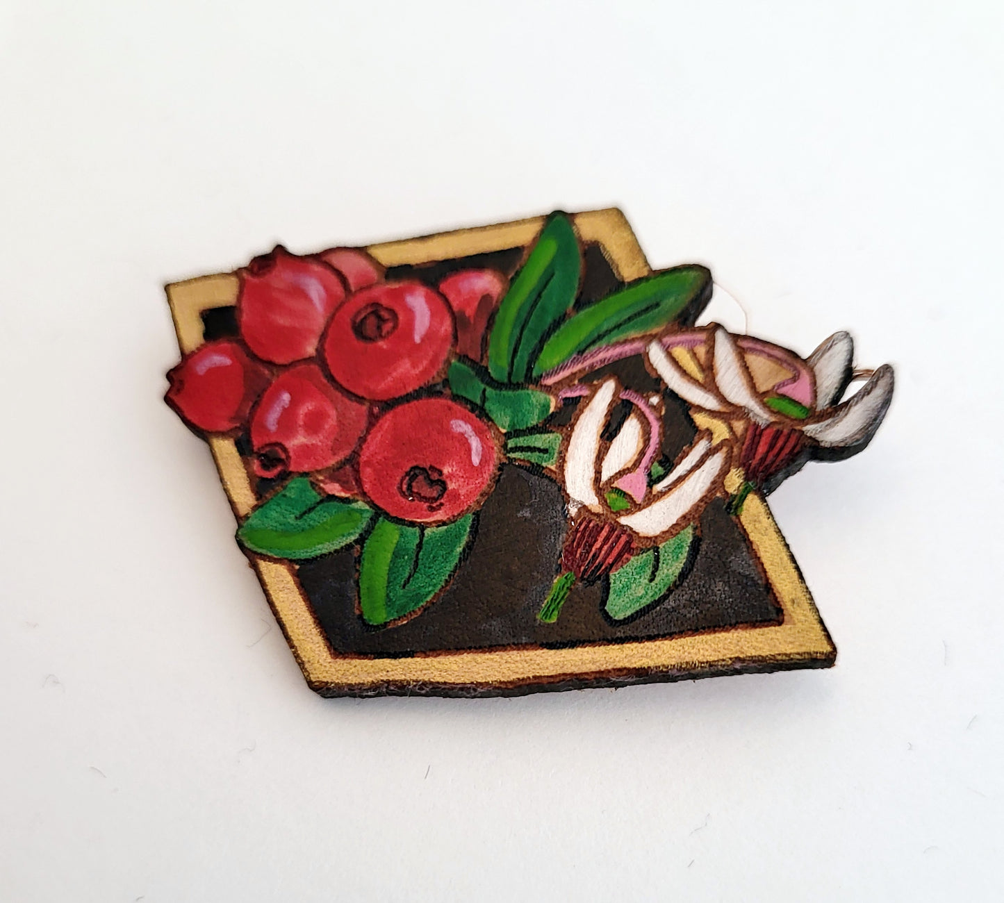 Cranberries and Flowers Leather Pin - November 2025 Limited Edition