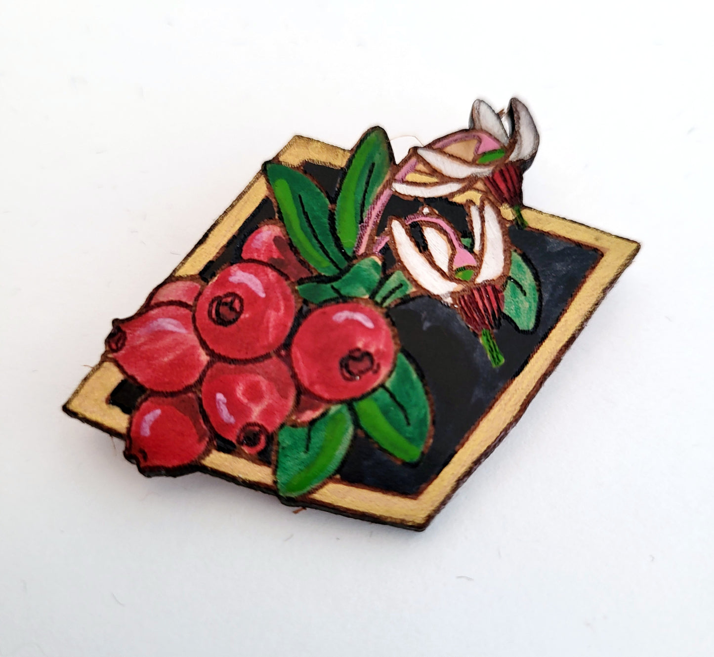 Cranberries and Flowers Leather Pin - November 2025 Limited Edition