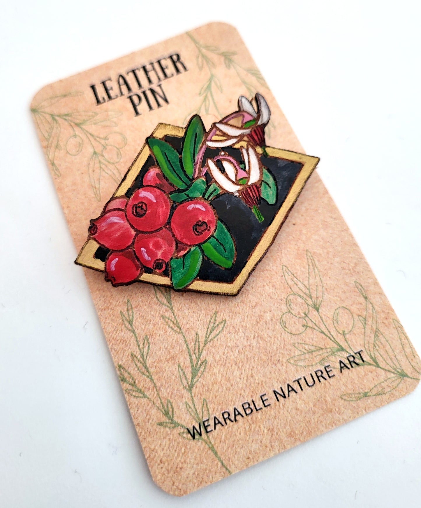 Cranberries and Flowers Leather Pin - November 2025 Limited Edition
