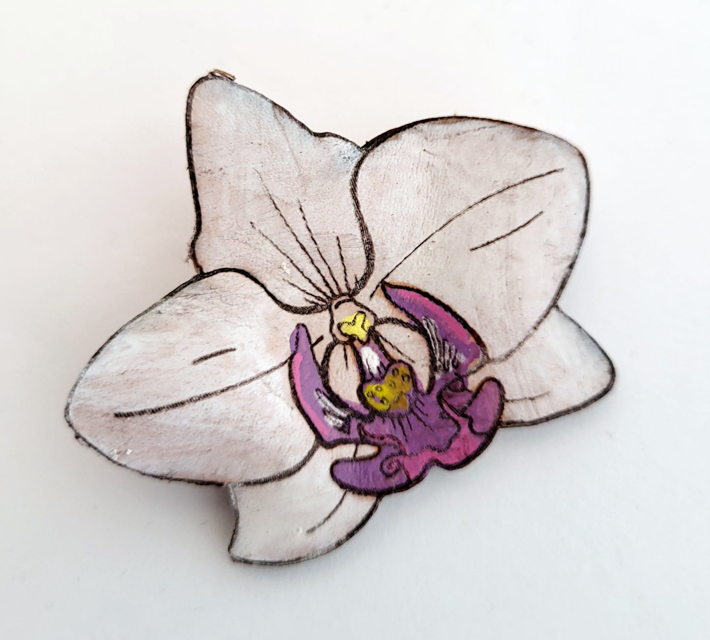 Orchid Leather Nature Art Flower Blossom Pin