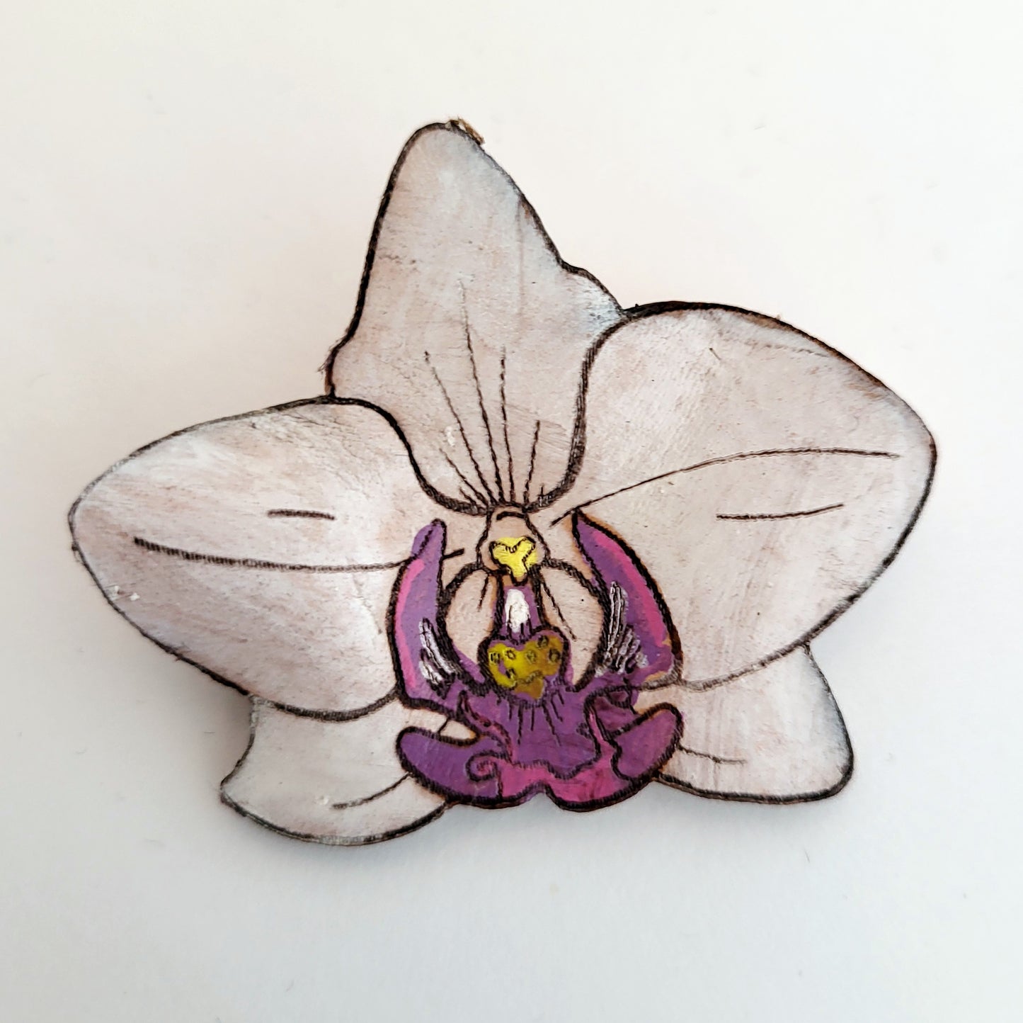 Orchid Leather Nature Art Flower Blossom Pin