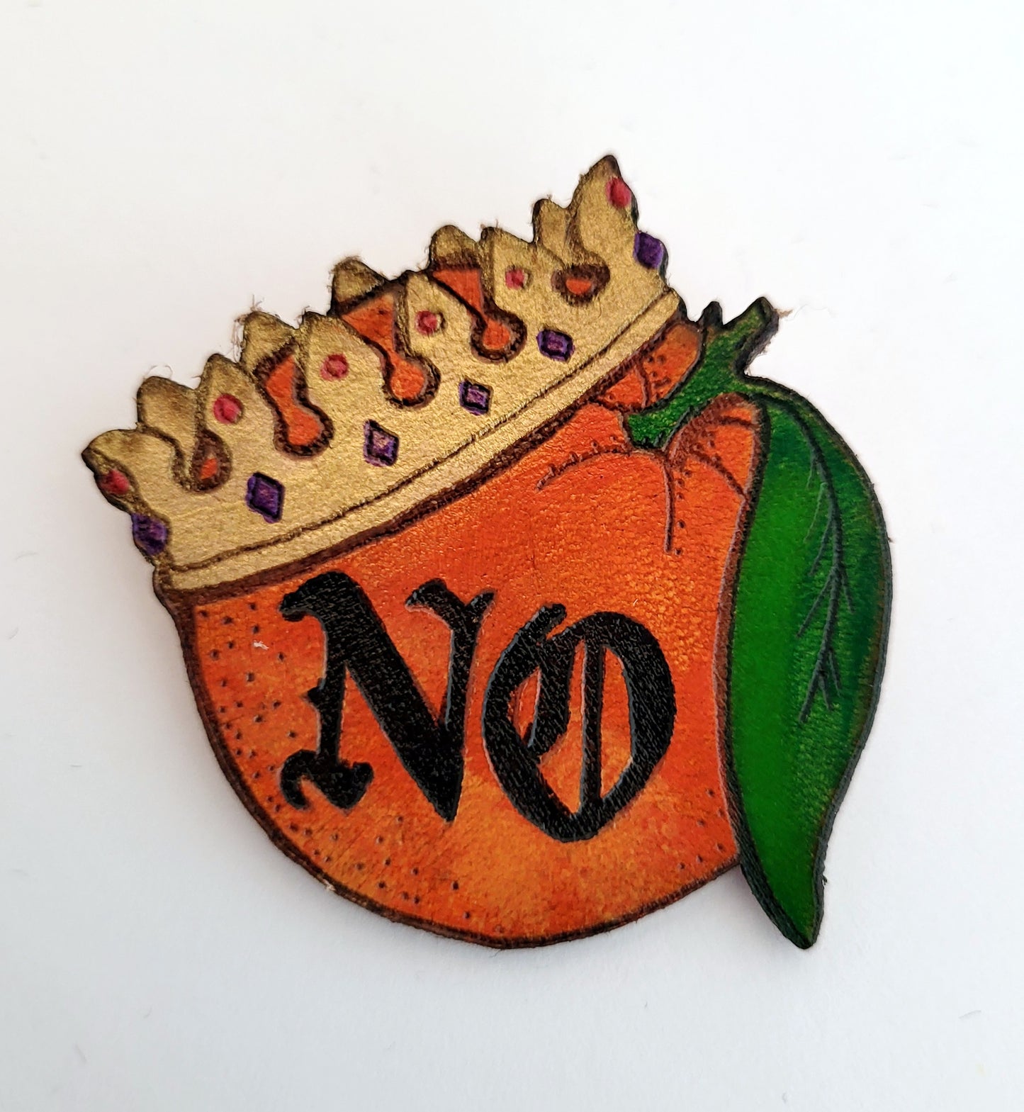 No Kings Orange Leather Nature Art Protest Pin
