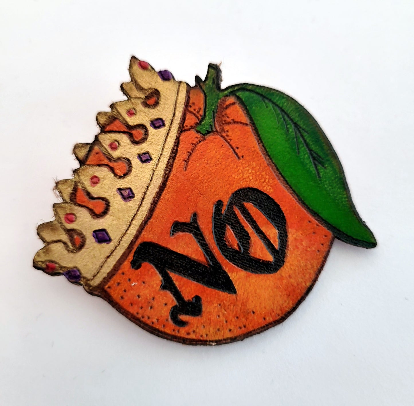 No Kings Orange Leather Nature Art Protest Pin