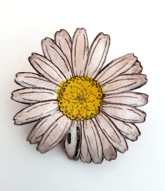 Daisy Leather Nature Art Flower Blossom Pin