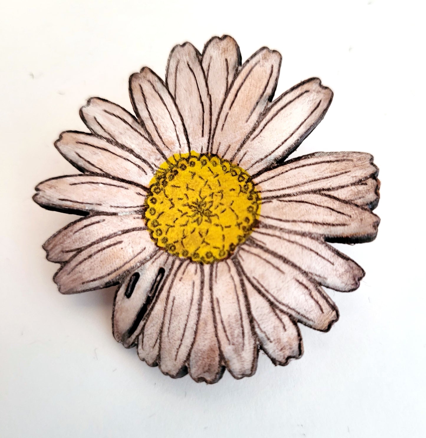 Daisy Leather Nature Art Flower Blossom Pin