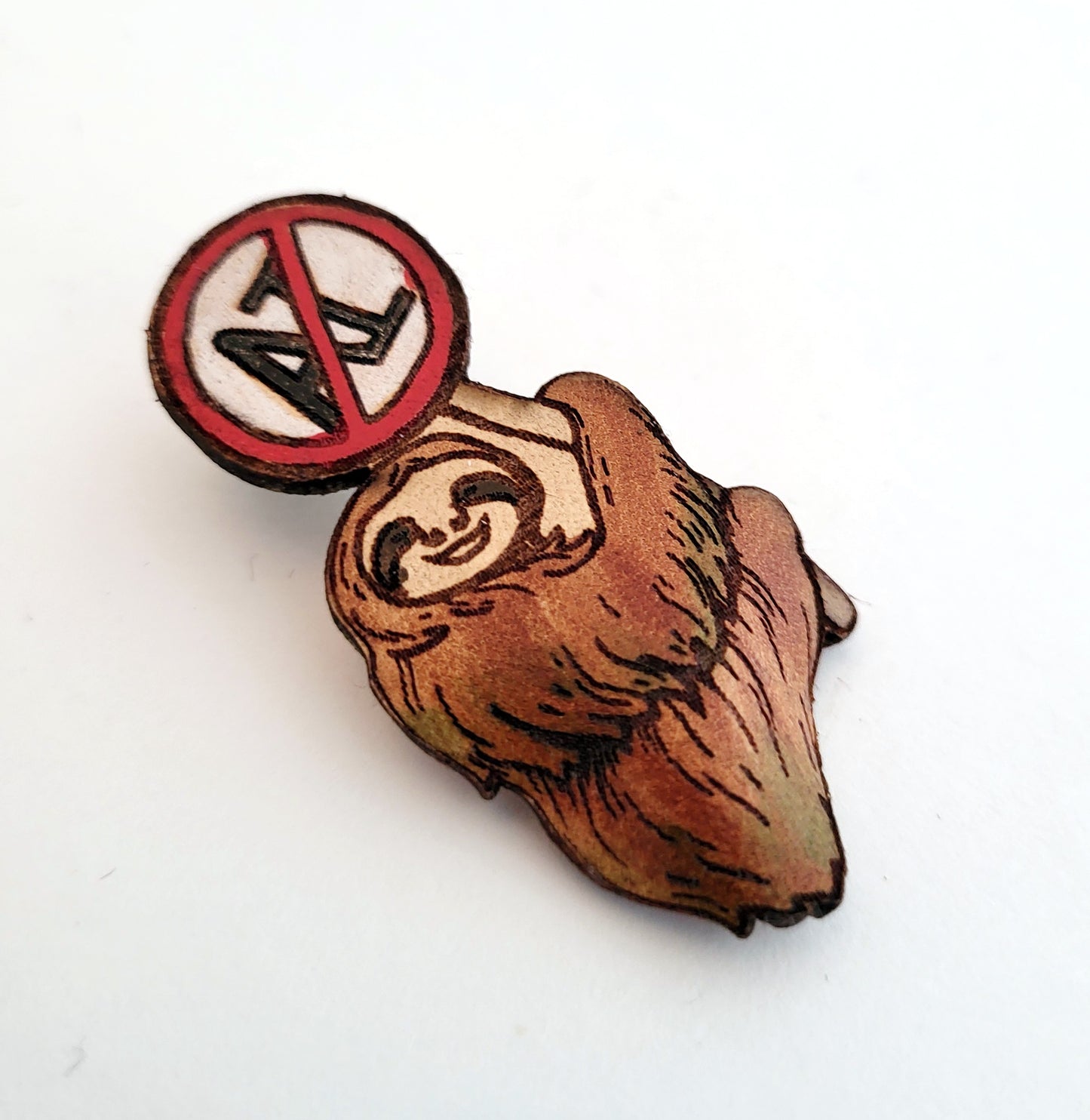 Anti AI Sloth Leather Nature Art Protest Pin