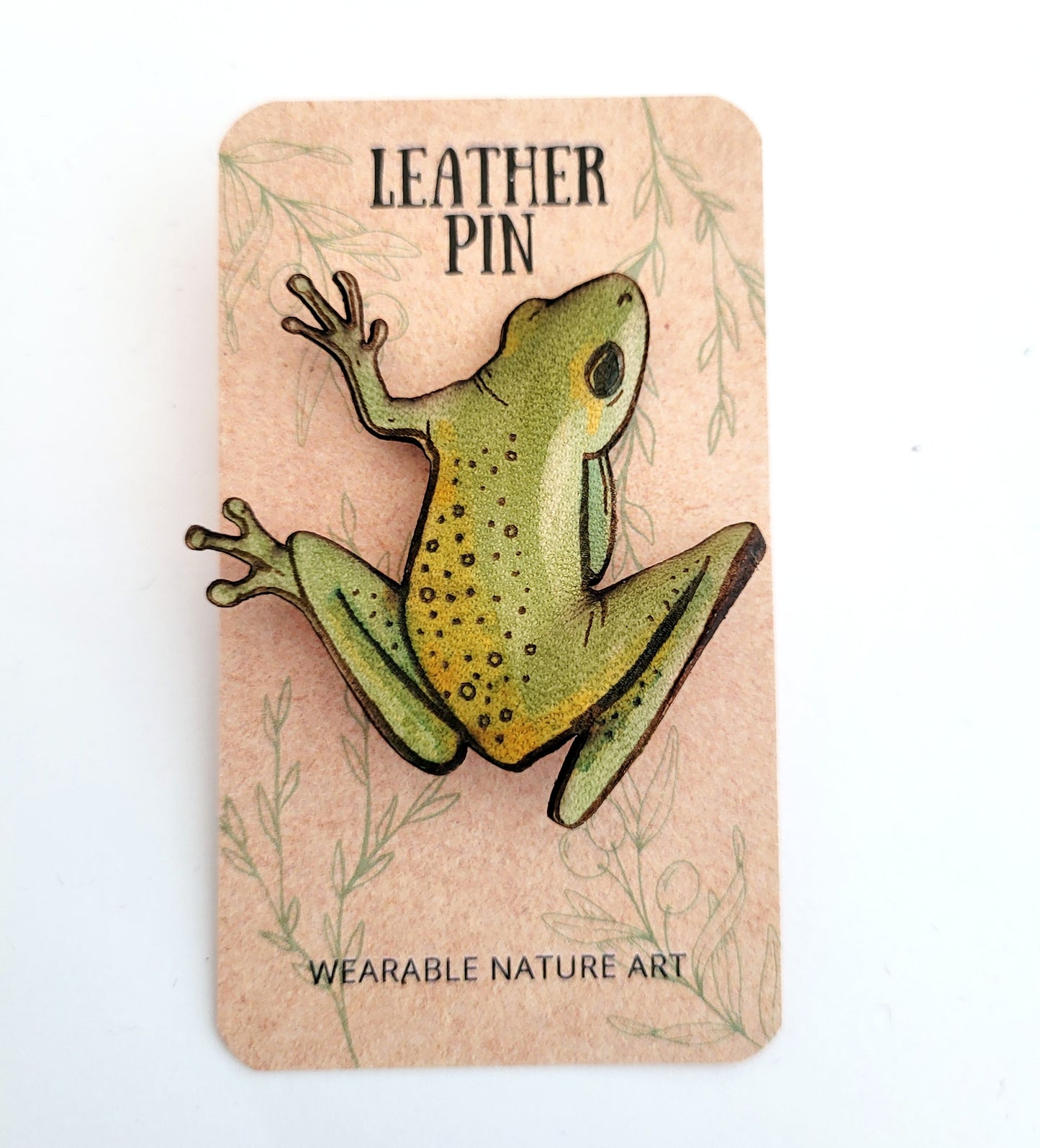 Tree Frog Leather Nature Art Animal Pin