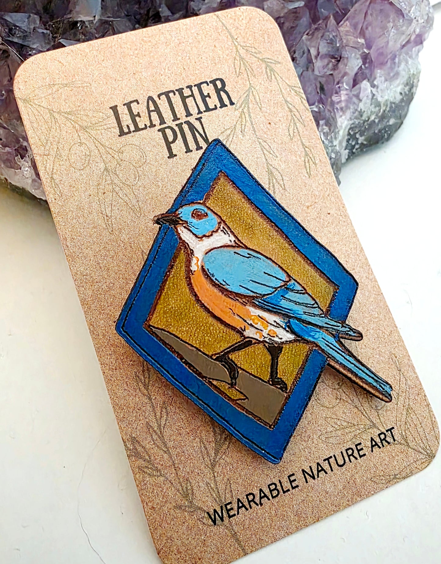 Eastern Bluebird Leather Pin - April 2026 Limited Edition