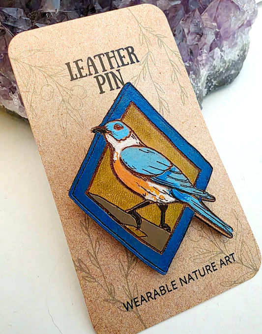 Eastern Bluebird Leather Pin - April 2026 Limited Edition