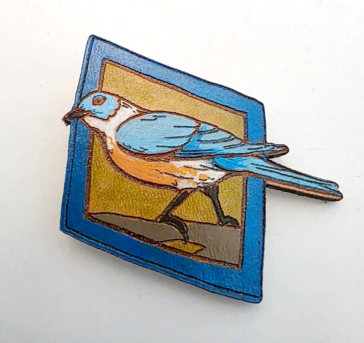 Eastern Bluebird Leather Pin - April 2026 Limited Edition