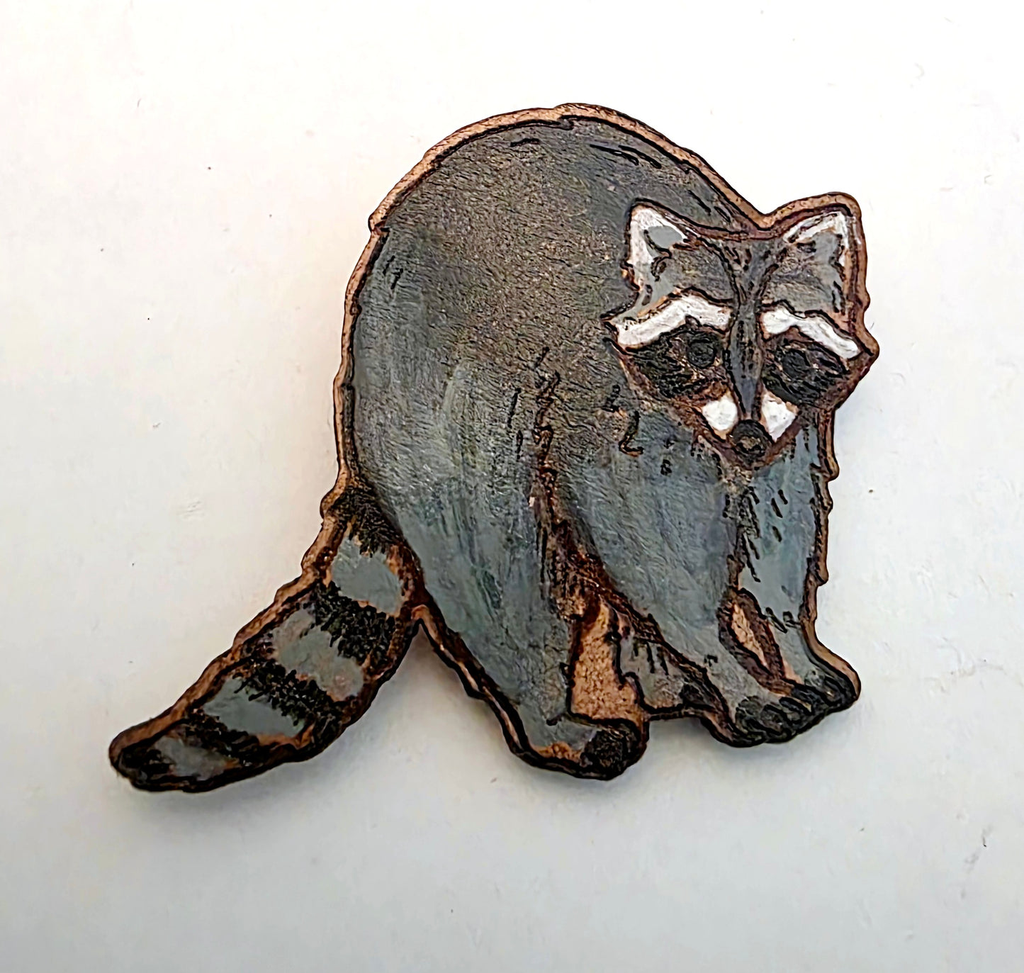 Raccoon Leather Nature Art Animal Pin