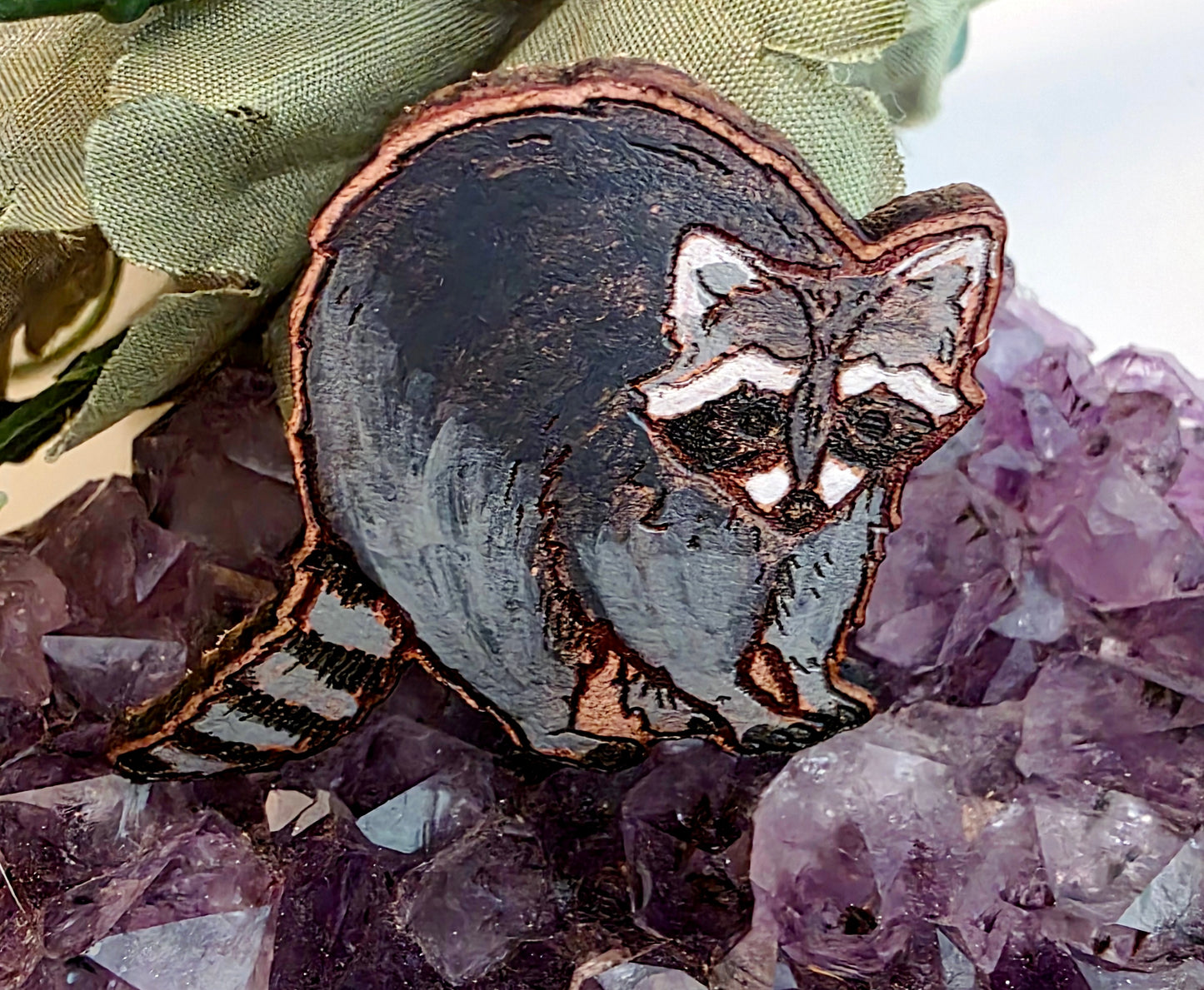 Raccoon Leather Nature Art Animal Pin