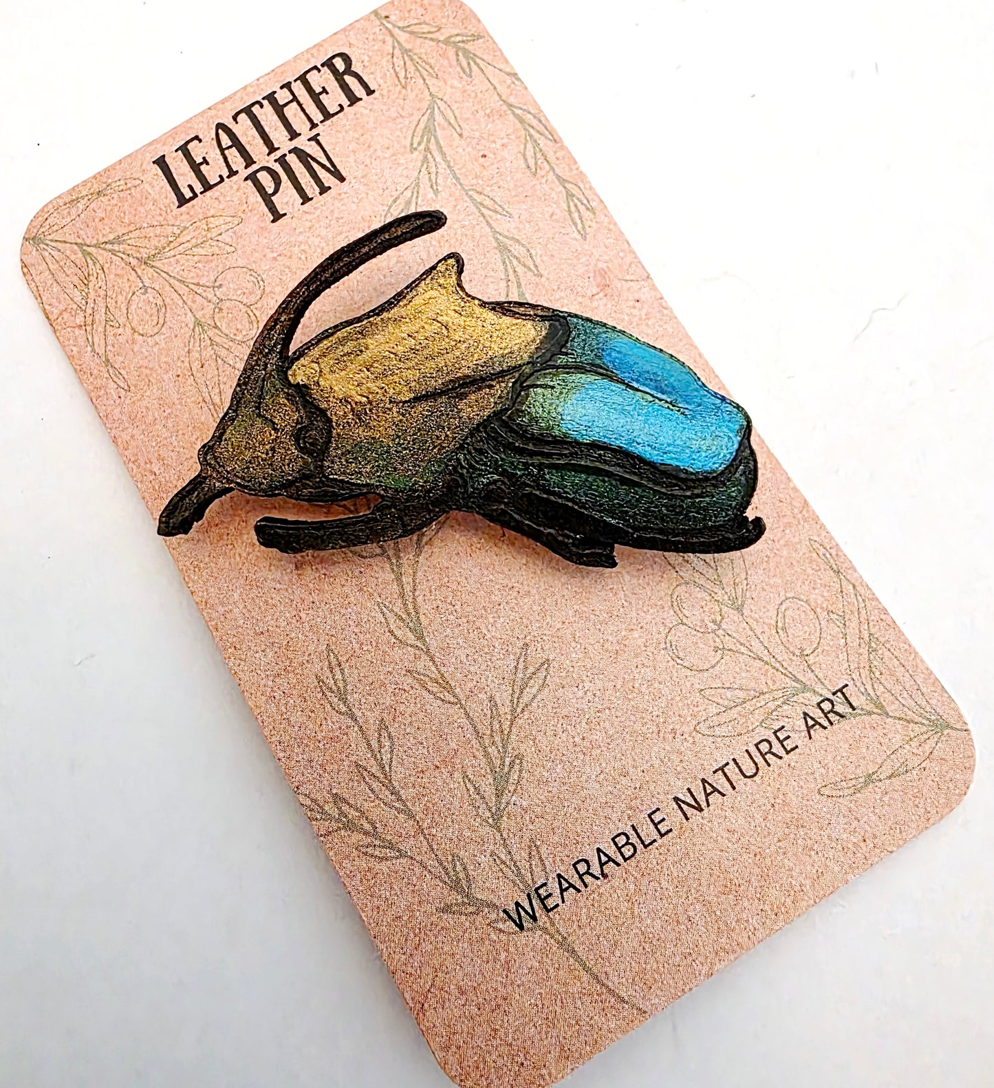 Rainbow Scarab Leather Nature Art Insect Animal Pin