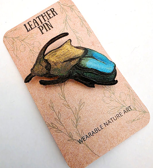 Rainbow Scarab Leather Nature Art Insect Animal Pin