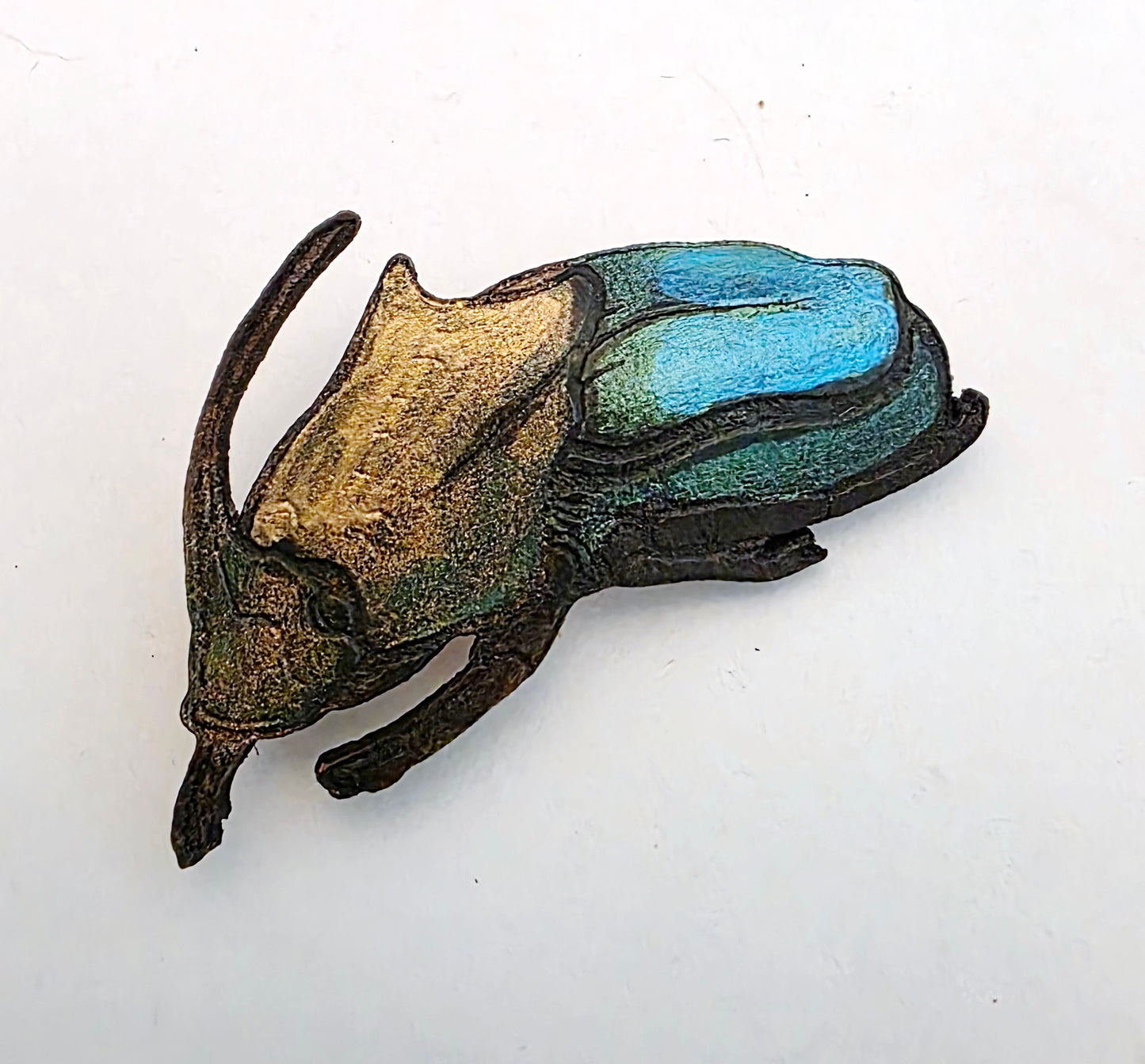 Rainbow Scarab Leather Nature Art Insect Animal Pin