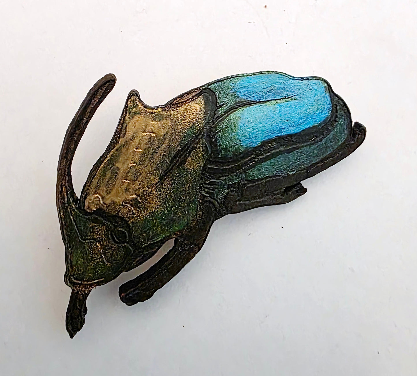 Rainbow Scarab Leather Nature Art Insect Animal Pin