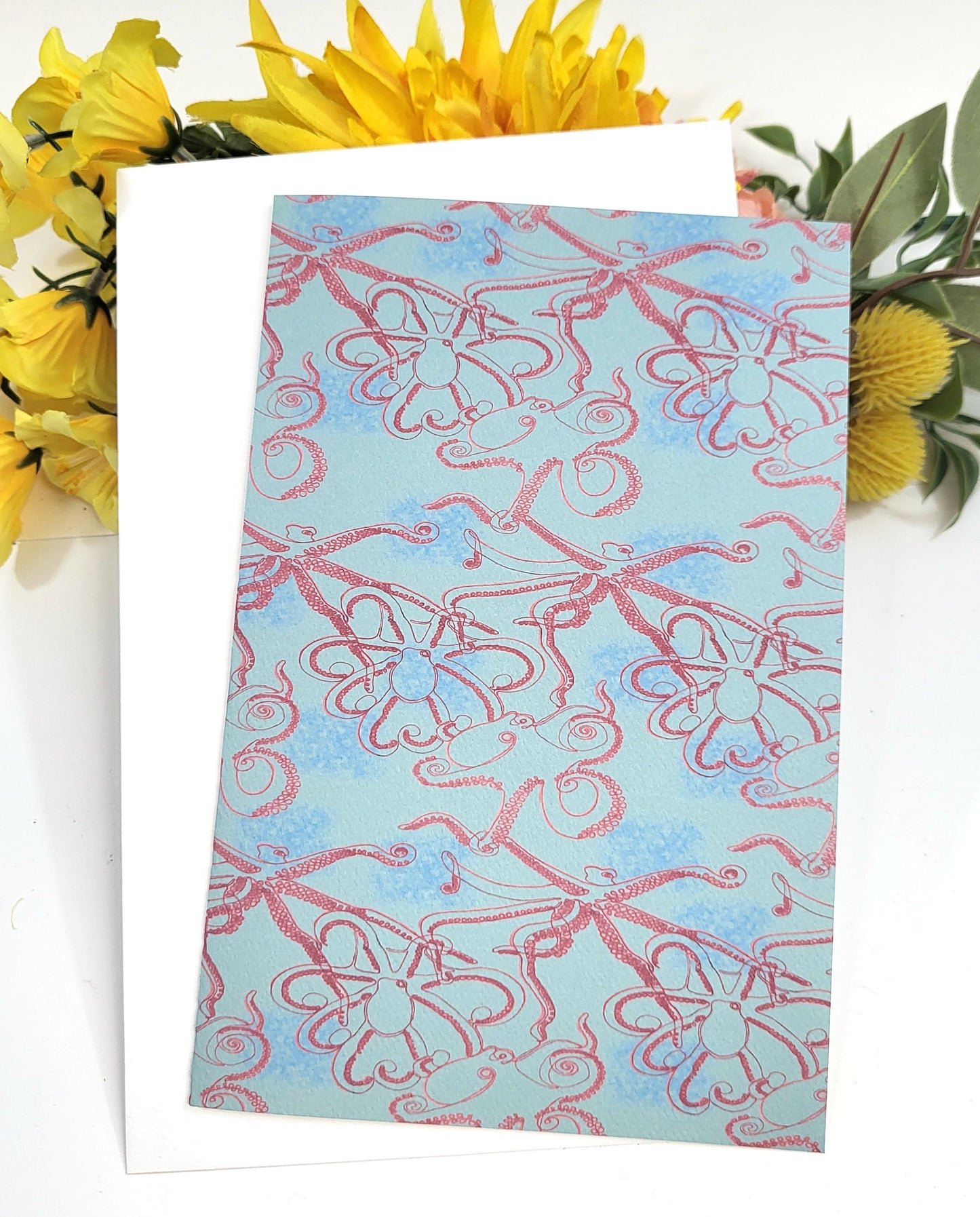 Blue and Pink Octopus Greeting Card