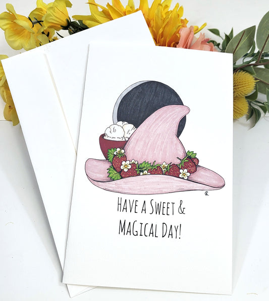 Strawberries and Cream Witch Hat Greeting Card