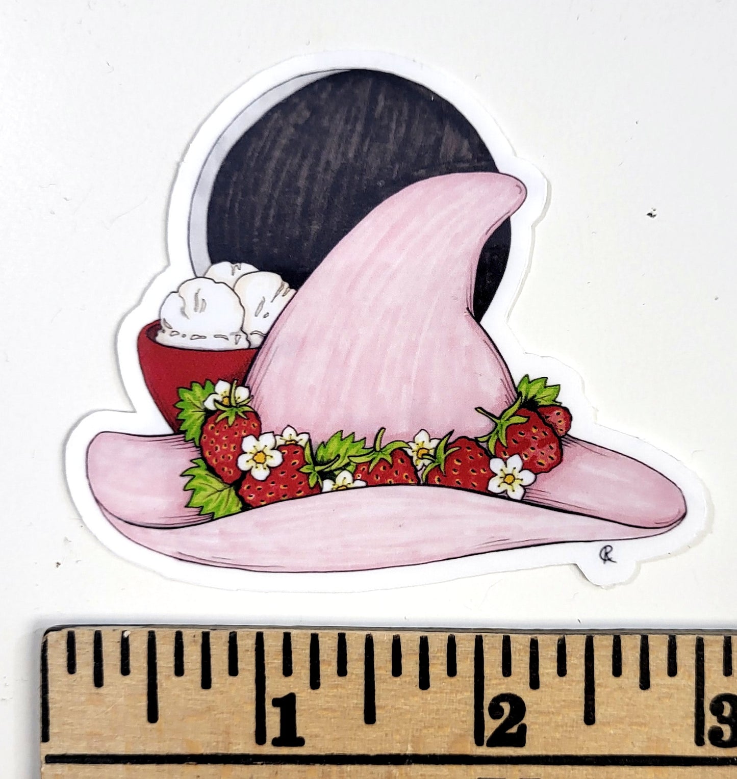 Strawberries and Cream Witch Hat Vinyl Sticker