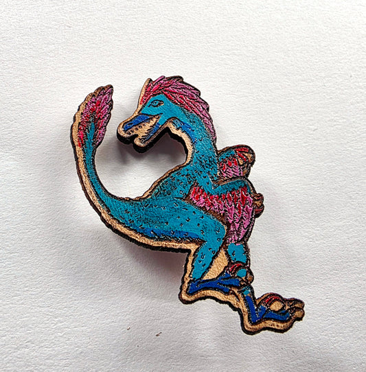 Velociraptor Feathered Dinosaur Leather Nature Art Animal Paleontology Pin