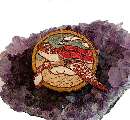 Green Sea Turtle Leather Pin - July 2026 Limited Edition