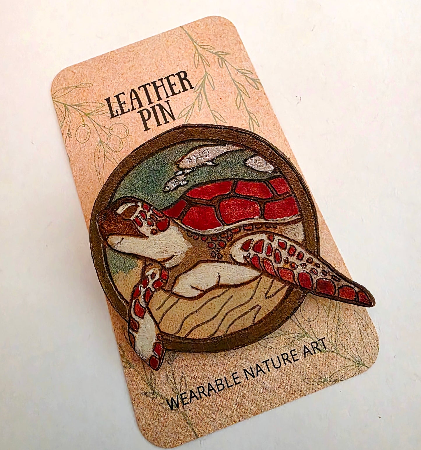 Green Sea Turtle Leather Pin - July 2026 Limited Edition