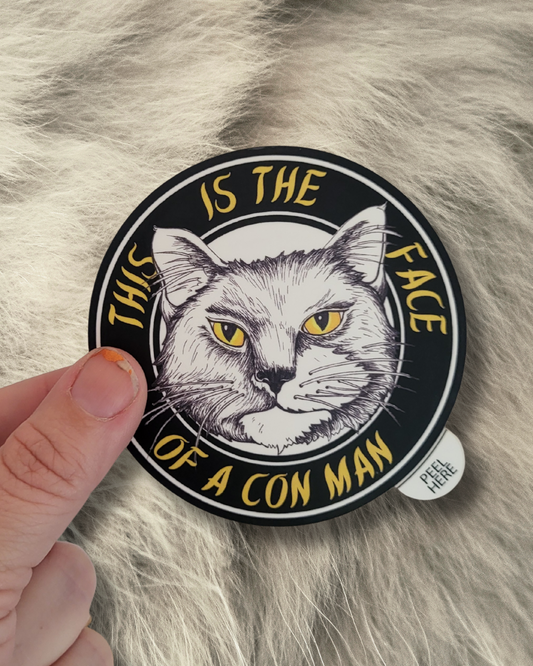 Face of a Con Man Cat Art Vinyl Sticker