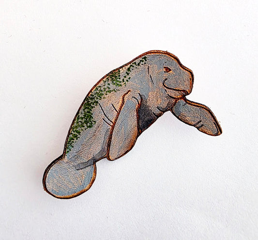 Manatee Leather Nature Art Marine Animal Pin
