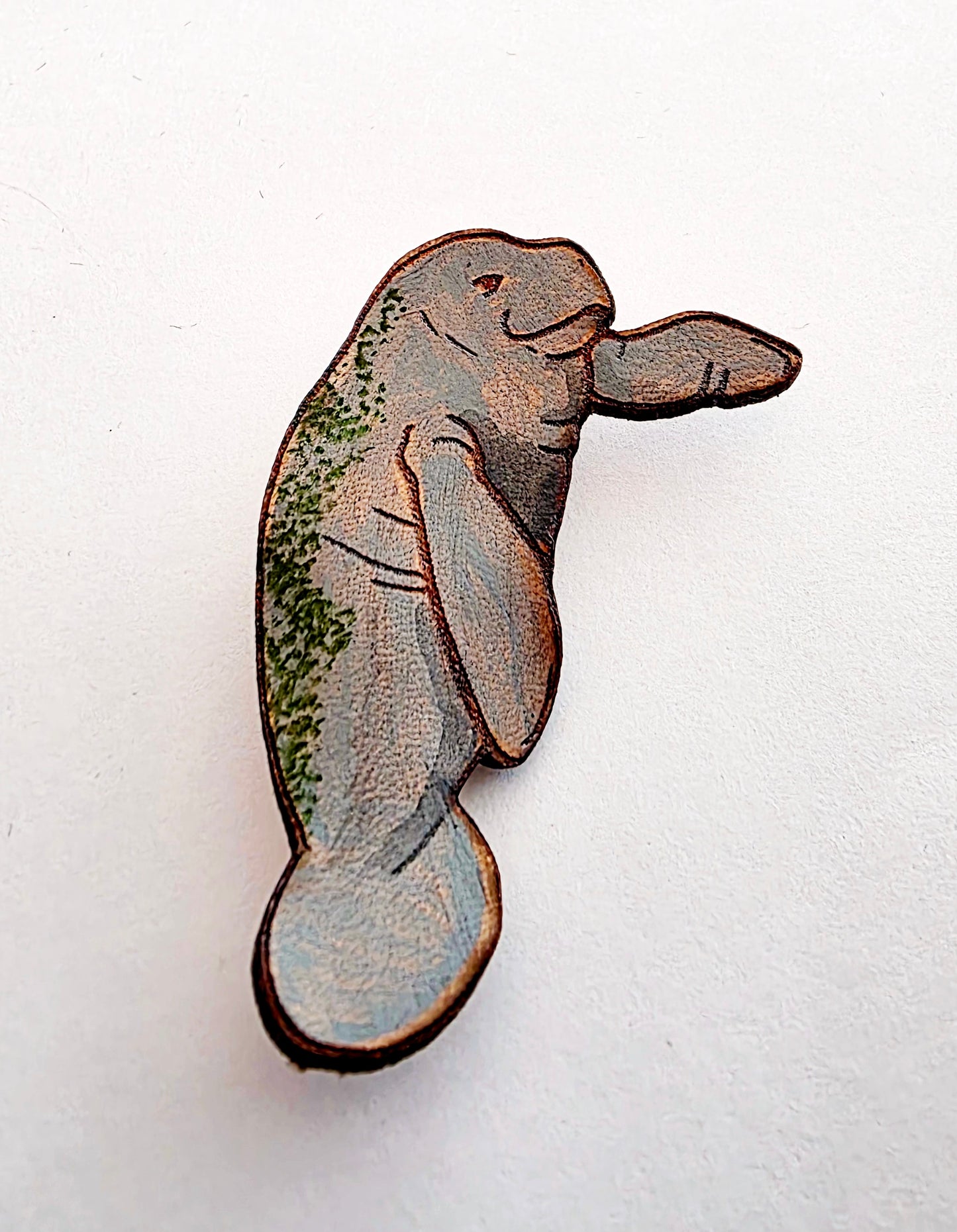 Manatee Leather Nature Art Marine Animal Pin