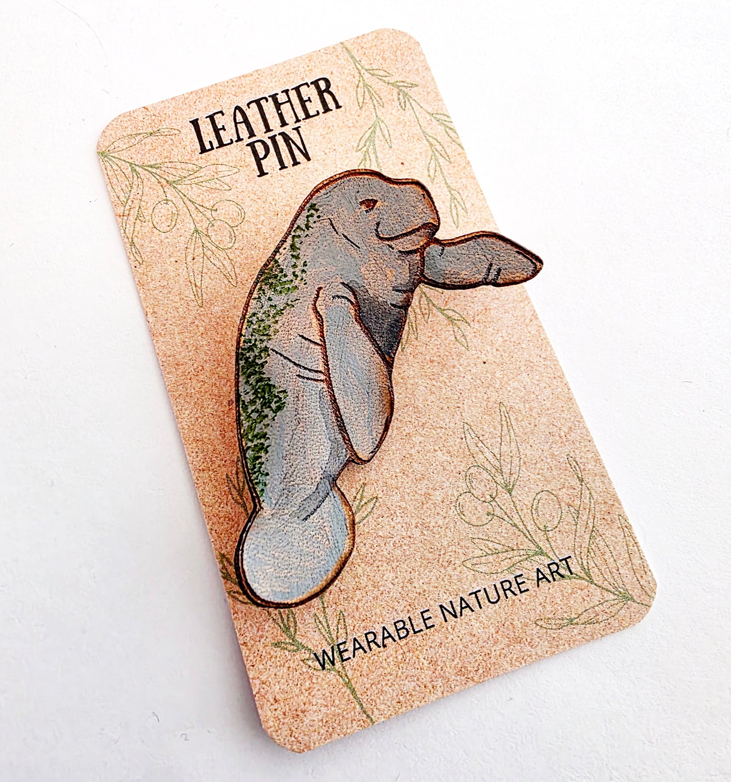 Manatee Leather Nature Art Marine Animal Pin