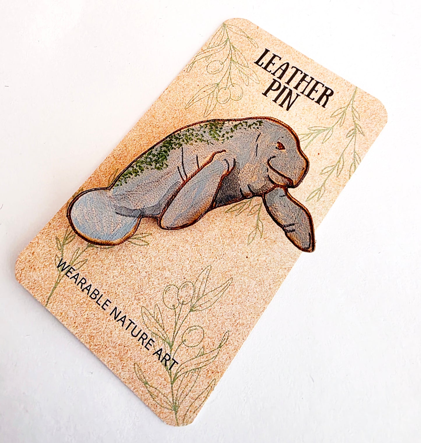 Manatee Leather Nature Art Marine Animal Pin