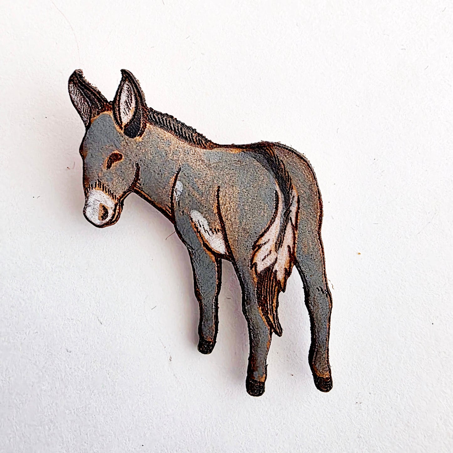 Donkey Leather Nature Art Farm Animal Pin