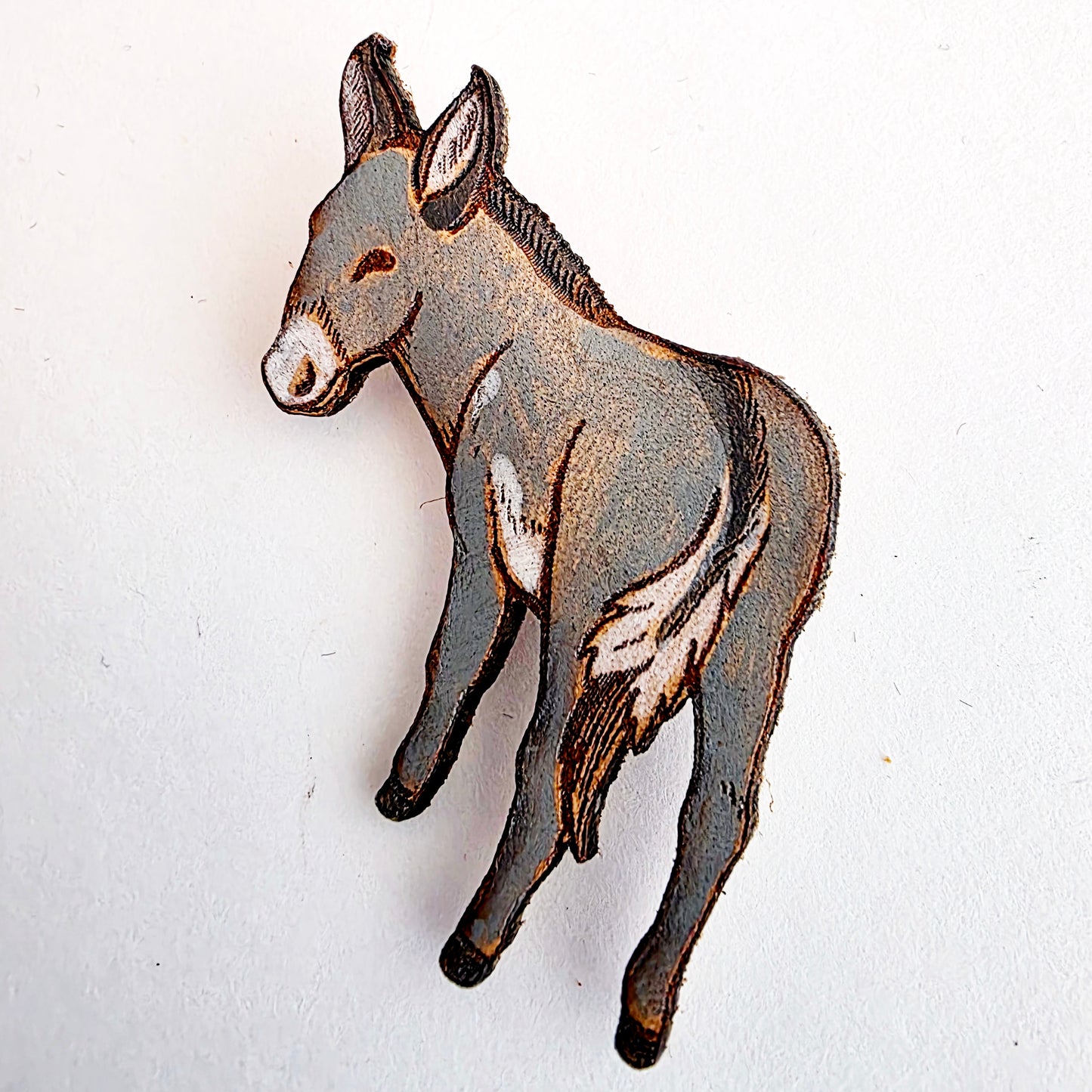 Donkey Leather Nature Art Farm Animal Pin