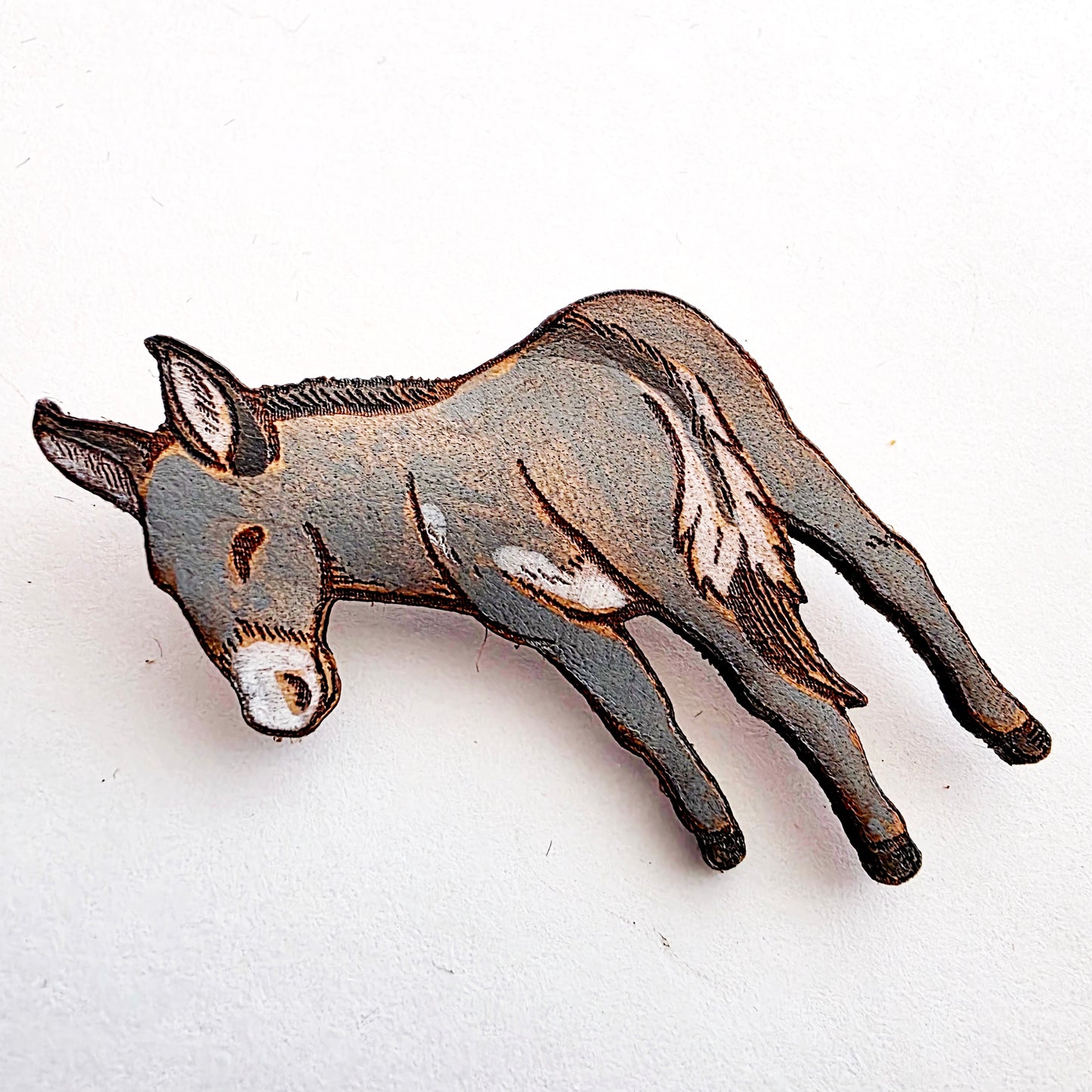 Donkey Leather Nature Art Farm Animal Pin
