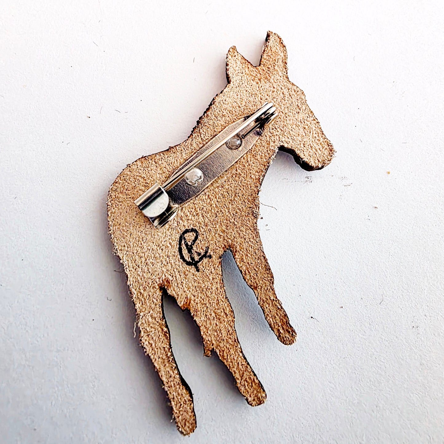 Donkey Leather Nature Art Farm Animal Pin