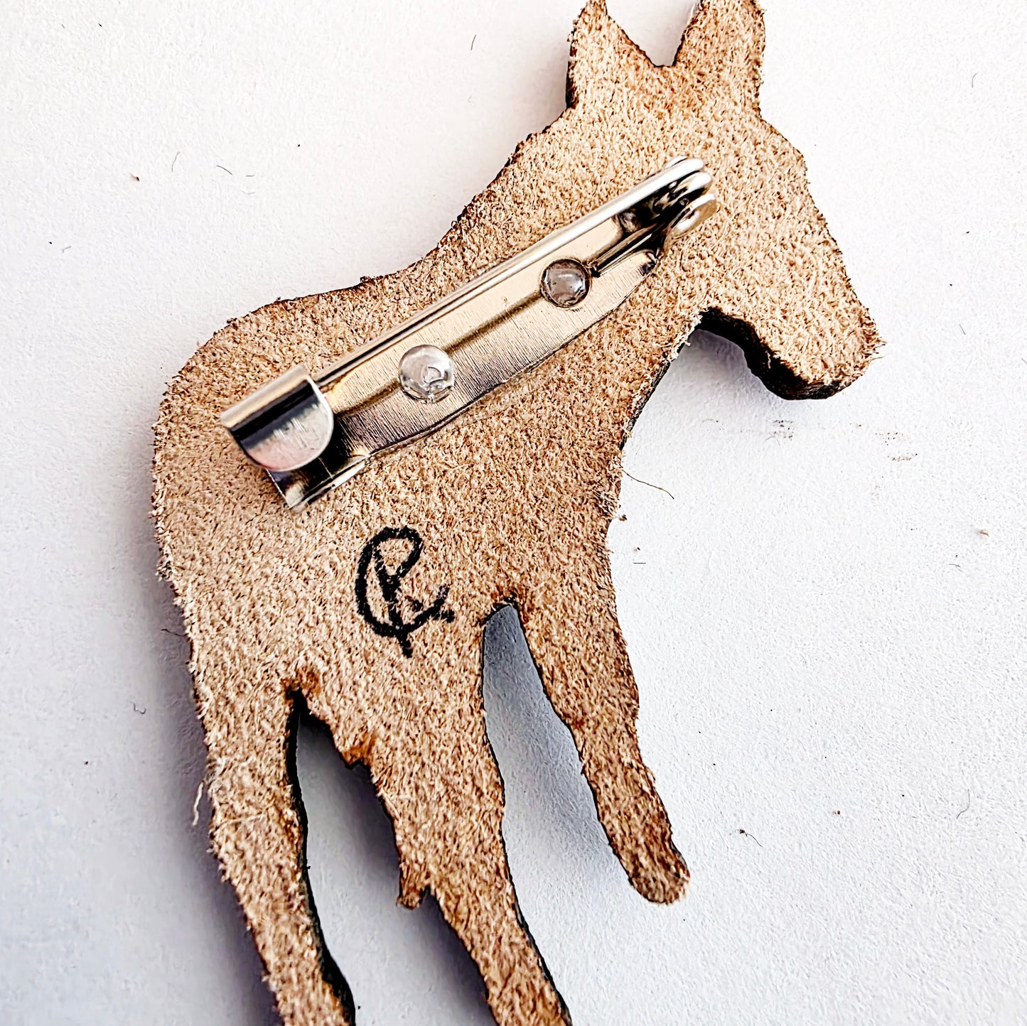 Donkey Leather Nature Art Farm Animal Pin
