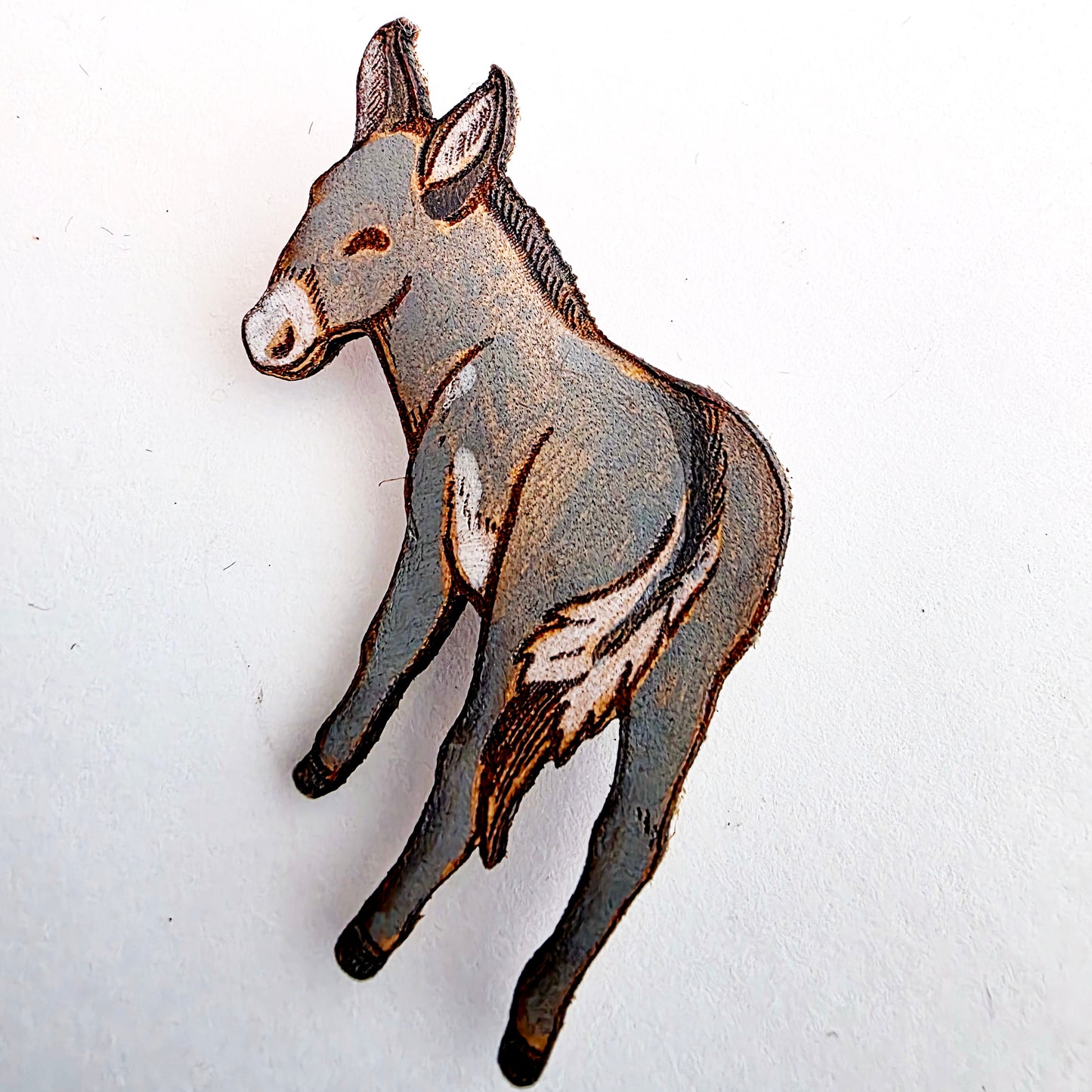Donkey Leather Nature Art Farm Animal Pin