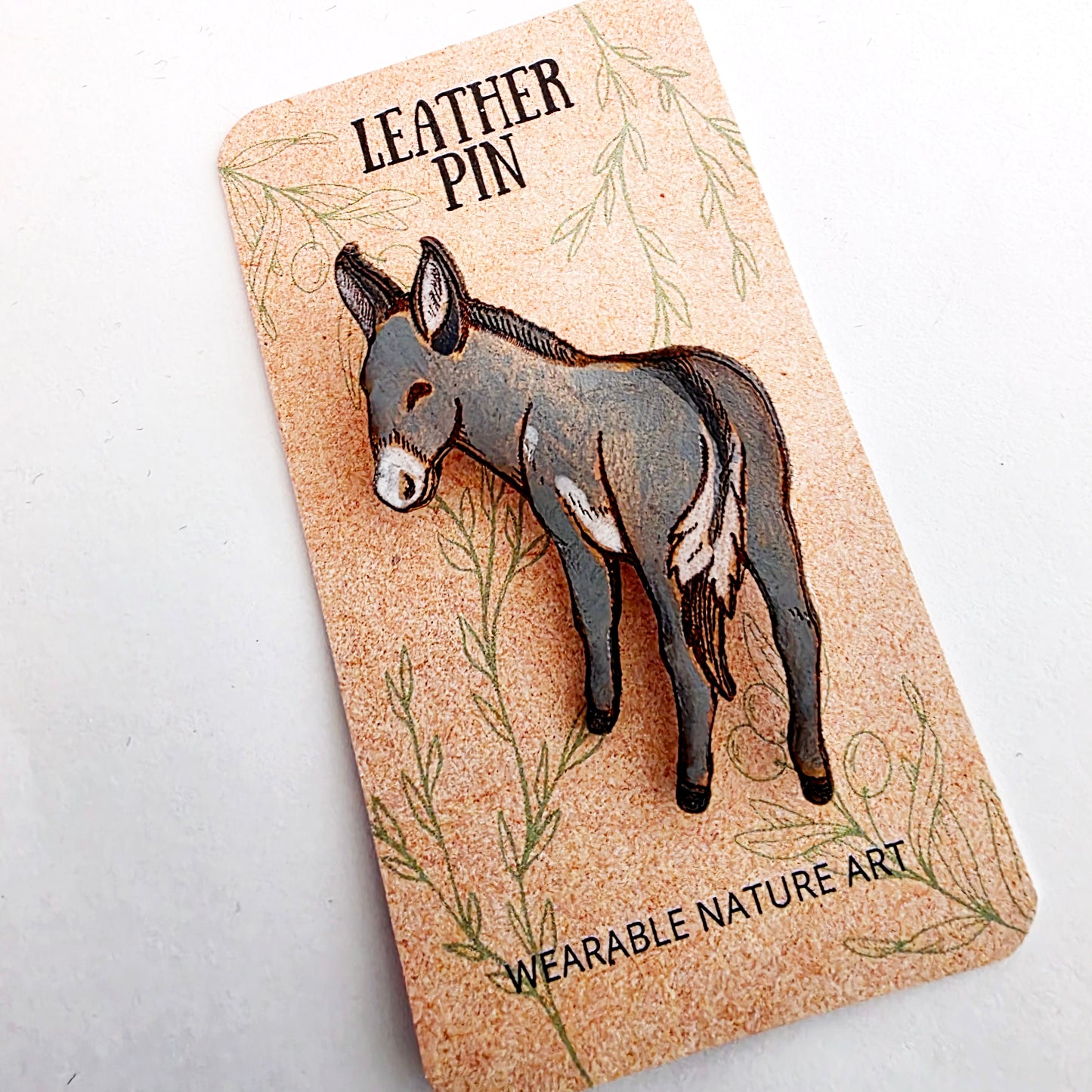 Donkey Leather Nature Art Farm Animal Pin