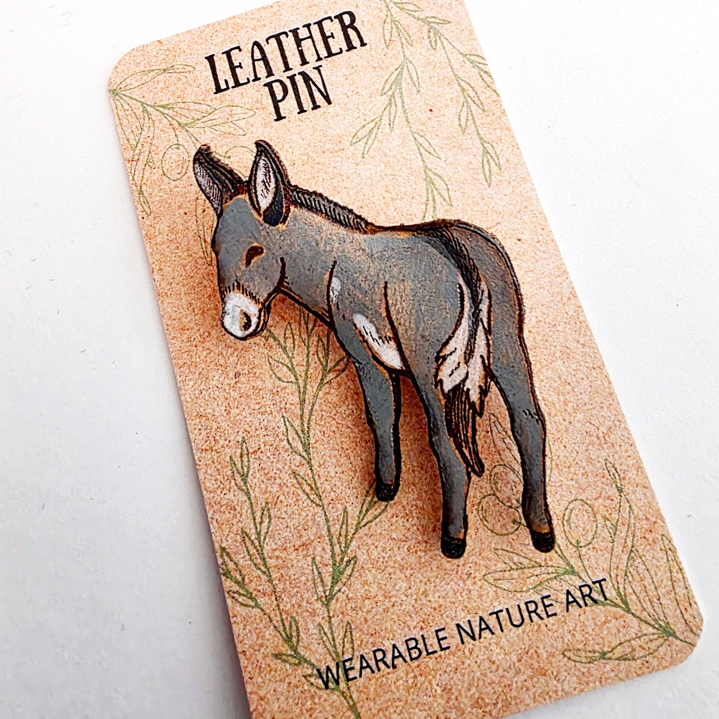 Donkey Leather Nature Art Farm Animal Pin