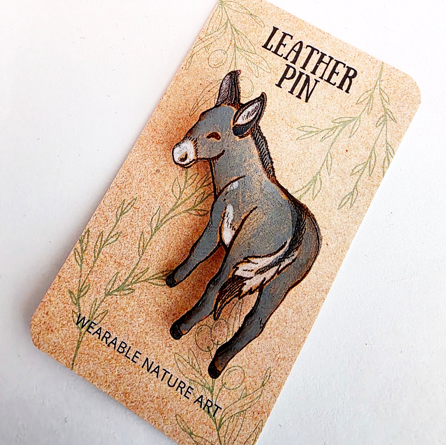 Donkey Leather Nature Art Farm Animal Pin