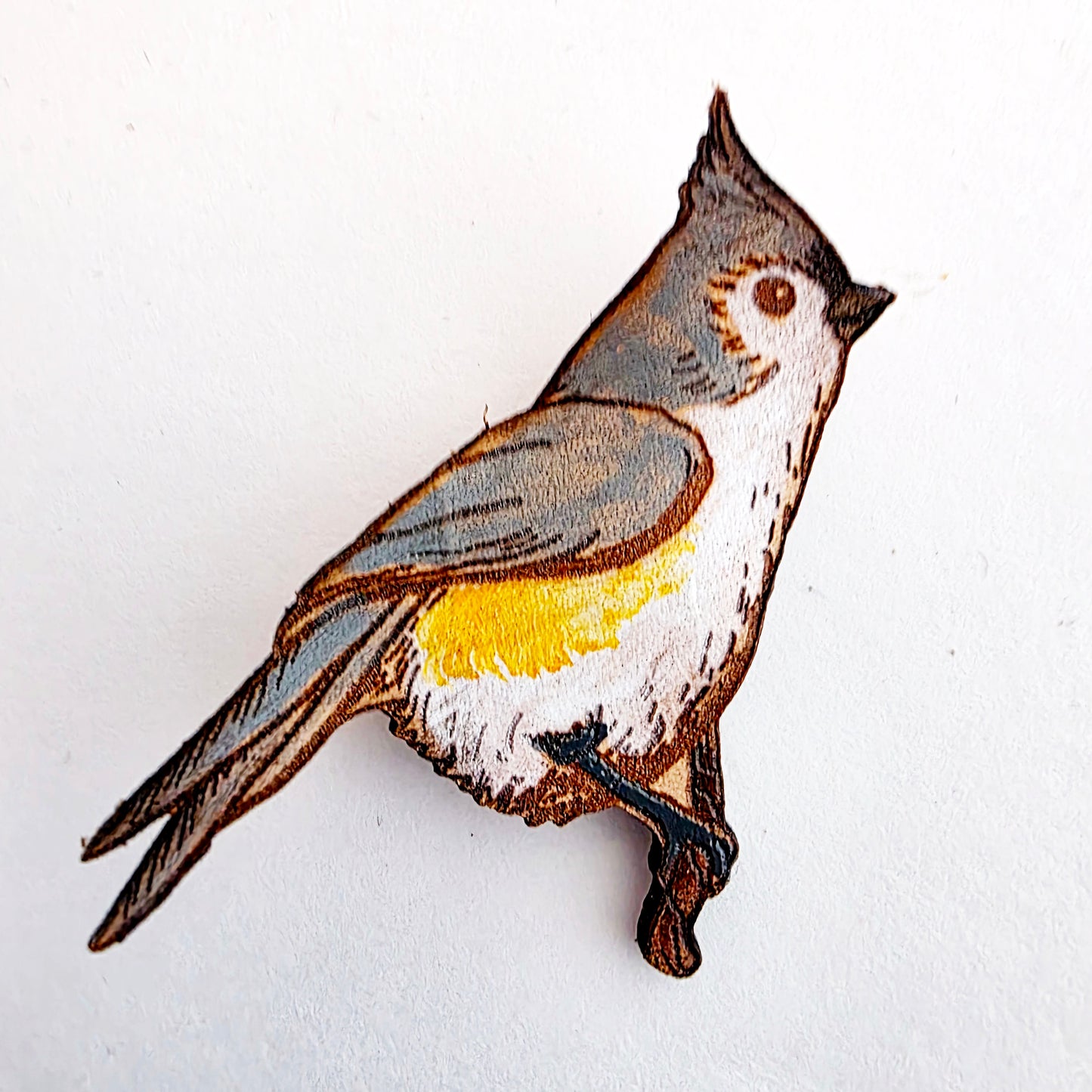 Tufted Titmouse Bird Leather Nature Art Animal Pin
