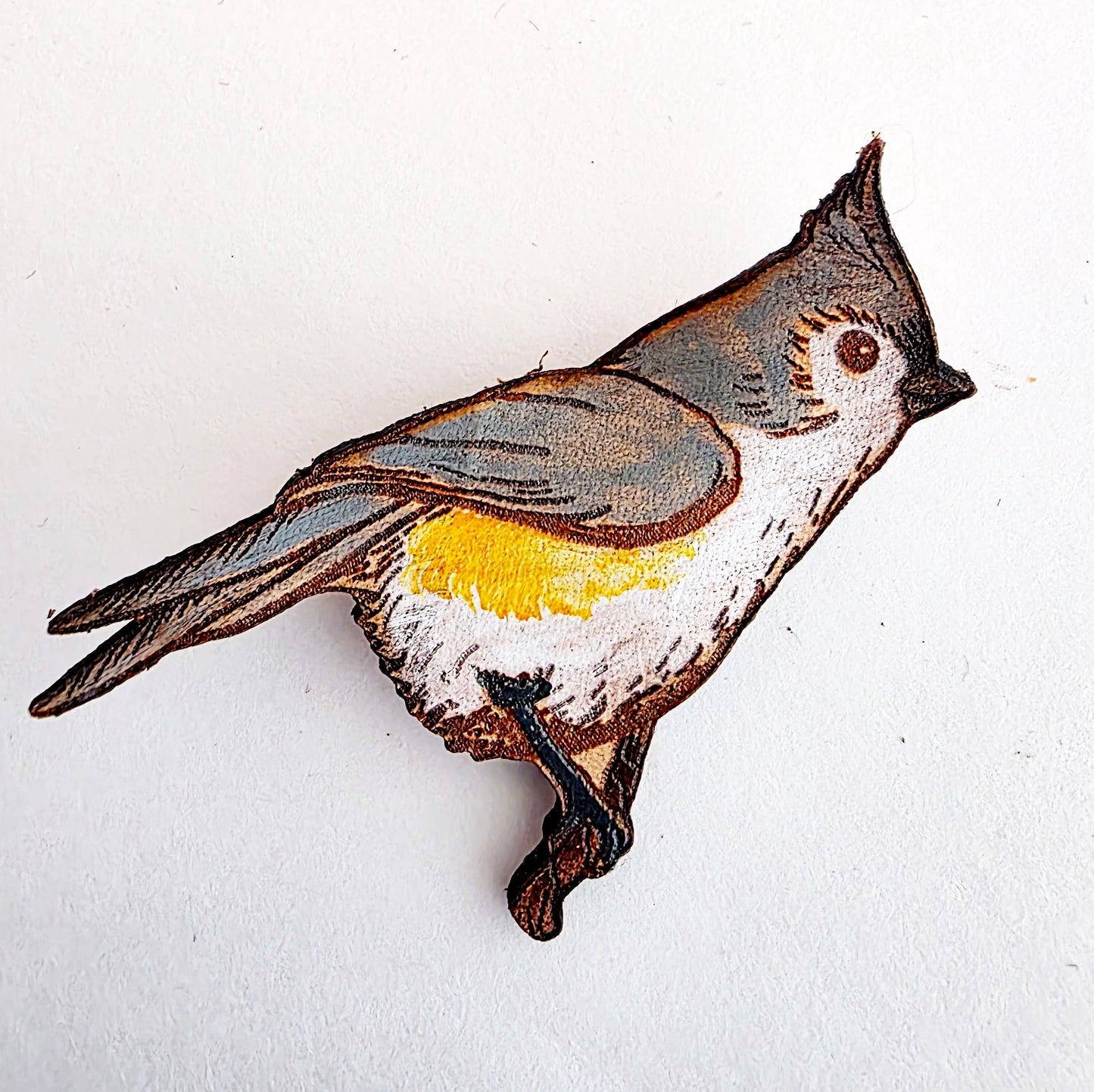 Tufted Titmouse Bird Leather Nature Art Animal Pin
