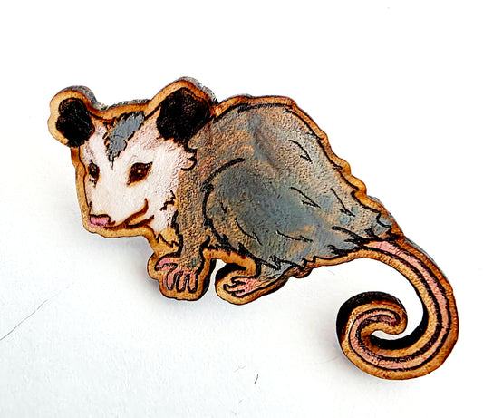 Opossum Leather Nature Art Animal Pin
